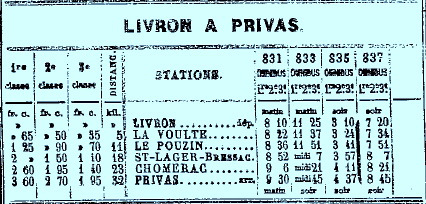Horaire 1871 Ligne de Livron à Privas