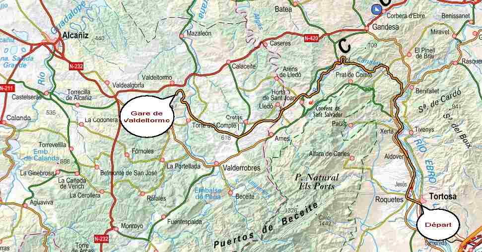 Progression du parcours entre Tortosa et La Puebla de Híjar