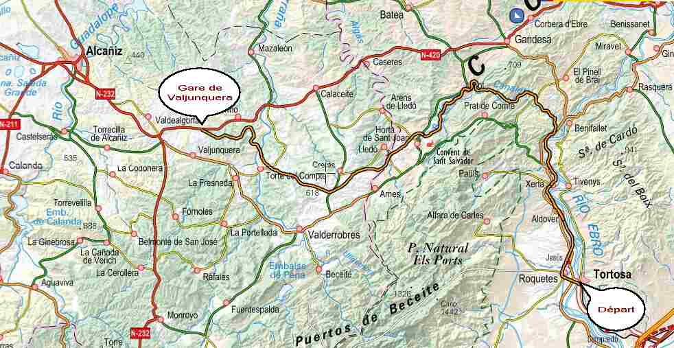 Progression du parcours entre Tortosa et La Puebla de Híjar