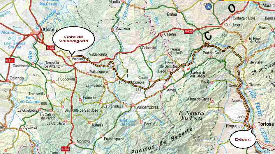 Progression du parcours entre Tortosa et La Puebla de Híjar
