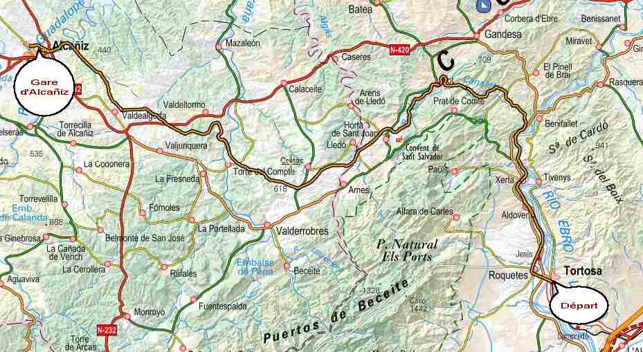Progression du parcours entre Tortosa et La Puebla de Híjar